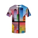 Chic Boys Short Sleeve Crew Neck Cartoon City 3D Printed Fitted Colorful Tee Top