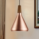 Flared Aluminum Hanging Light Kit Vintage 1 Bulb Restaurant Pendant Lamp in Rose Gold, 7