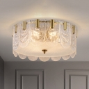 Mid Century Scalloped Drum Flushmount Clear Glass 6 Lights Living Room Ceiling Mount Lighting in Brass