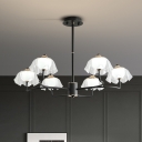 6 Lights Dining Room Ceiling Chandelier Modernist Black LED Pendant Lamp with Ruffle Acrylic Shade