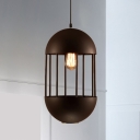 Vintage Capsule Frame Pendulum Light 1 Head Metallic Ceiling Hang Fixture in Black