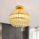Globe Foyer Semi Flush Mount Light Modernist Clear Crystal 1 Light Gold Flushmount