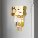 3 Tiers Crystal Flute Wall Lamp Vintage 1 Head Living Room Flush Mount Wall Sconce in Gold