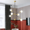 Sputnik Linear Metal Chandelier Lighting Modern 6 Lights Black and Gold Hanging Lamp Kit