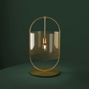 Tan Glass Cylinder Table Lighting Minimalism 1-Head Gold Finish Night Lamp with Oval Ring