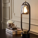 Iron Oval Ring Table Light Designer 1 Head Black Finish Reading Book Lamp with Jar Smoke Gray Mirror Glass Shade