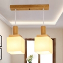 Minimalist Cube Multi Light Pendant White Frosted Glass 2/3-Bulb Restaurant Ceiling Lamp in Wood