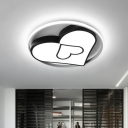 Minimalist Heart Flush Mount Fixture Acrylic LED Bedroom Ceiling Flush in Black with Ring Design, Warm/White Light