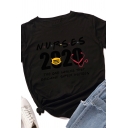 Casual Girls Roll Up Sleeve Crew Neck Letter NURSES 2020 Pattern Regular Fitted T Shirt