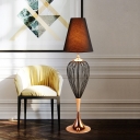 Teardrop Cage Floor Stand Light Modernist Iron 1-Head Black Finish Floor Lamp with Cone Fabric Shade