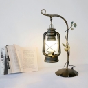 Brass Kerosene Table Light Coastal Frosted Glass 1-Light Bedroom Desk Lamp with Curvy Arm
