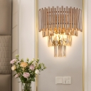 Crystal Layered Wall Mount Light Modernist 3 Heads Gold Finish Wall Sconce Lamp for Living Room