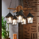 Black 5-Light Hanging Chandelier Vintage Clear Glass Kerosene Suspension Pendant Light with Wood Branch Deco