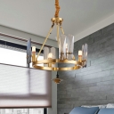 4-Bulb Ceiling Chandelier Minimalist Ring Metal Hanging Light Kit in Brass with Crystal Panel Detail