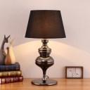 Polished Black Single Night Light Rural Iron Baluster Table Lamp with Tapered Fabric Shade