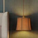 Brown Paneled Bell Pendant Lamp Countryside Fabric 1 Light Bedside Suspension Lighting