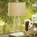 1 Head Transparent Glass Night Lamp Korean Garden White Drum Sitting Room Table Light with Fabric Lampshade