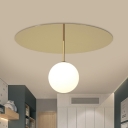 Minimalist Ball Milk Glass Ceiling Lamp Single-Bulb Semi Flush Mount Light with Round Canopy in Gold