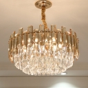 3 Tiers K9 Crystal Tube Chandelier Lamp Modern Style 9 Bulbs Dining Hall Hanging Pendant Light