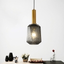 Industrial Faceted Hanging Lighting Smoke Gray Glass 1 Light Bedside Suspension Pendant in Brass