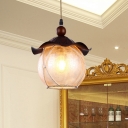 Yellow Crackle Glass Brown Hanging Lamp Globe 1 Light Traditional Suspension Pendant Light with Scalloped Shade