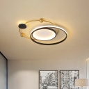Creative Planet Flush Mount Fixture Acrylic LED Living Room Ceiling Mounted Light in Gold with Ring Design, Warm/White Light