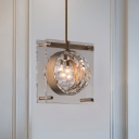 Brass 1 Head Ceiling Light Modernist Faceted Crystal Globe Hanging Pendant Lamp with Dual Squared Panel