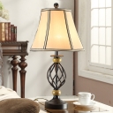 Traditional Twisted Cage Table Light 1 Bulb Iron Nightstand Lamp in Black with Flared Fabric Shade