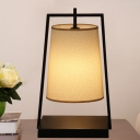 Tapered Cylinder Bedside Table Lamp Retro Fabric 1 Head Black Nightstand Light with Trapezoid Arm