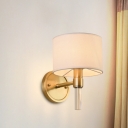 1 Bulb White Fabric Wall Sconce Light Vintage Brass Drum Indoor Wall Mount Lamp Fixture