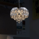 Clear Crystal Raindrop Chandelier Simple 4 Lights Living Room Pendant with Round Metal Cage in Chrome
