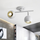2 Lights Living Room Semi-Flush Mount Light Modern White Finish Ceiling Lamp Fixture with Globe Metal Shade
