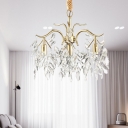 Faceted Crystal Teardrop Pendant Light Traditional 4 Heads Bedroom Hanging Chandelier in Gold