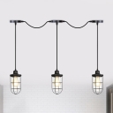 Caged Restaurant Multi Ceiling Light Industrial Clear Glass 3/5/7 Lights Black Tandem Pendant Lamp Fixture