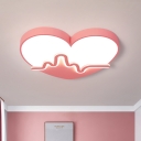 Iron Loving Heart Shaped Ceiling Flush Cartoon LED Flush Mounted Lamp in White/Pink/Gold with Acrylic Shade