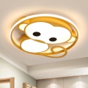 Monkey Shape Flush Mount Cartoon Acrylic Kids Room LED Ceiling Lamp Fixture in Blue/Yellow