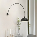 Arched Arm Bedside Wall Hanging Light Nordic Iron 1 Light Black Wall Mounted Lamp with Bowl Lampshade