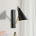 Iron Deep Cone Wall Mount Lamp Nordic Single-Bulb Bedside Sconce Light in White/Black and Brass
