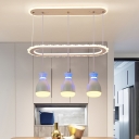 Oblong Cluster Hanging Light Modernist Acrylic 3-Head White/Black Suspension Pendant with Bottle Shade for Dining Room