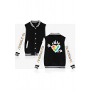 Popular Guys Long Sleeve Button Up Letter I'M PROUD OF YOU Striped Heart Graphic Colorblock Loose Baseball Jacket