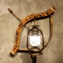 Lantern Corridor Wall Lamp Farmhouse Frosted Glass 1-Light Bronze Sconce Lighting Fixture with Wood Bow and Arrow Deco