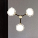 Molecule Metal Wall Mount Light Postmodernist 3-Light Black and Gold Sconce with Dual Oval Glass Shade