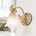 Opal Glass Scalloped Vanity Lamp Retro 1/2/3-Light Bathroom Wall Mounted Light in Gold
