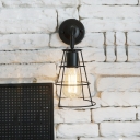Wire Cage Indoor Sconce Lamp Industrial Iron 1 Bulb Black Finish Wall Mount Lighting