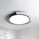 Contemporary LED Flush Light Black and White Round Flush Mount Ceiling Fixture with Acrylic Shade in Warm/White Light, 18