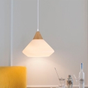 Diamond Suspension Light Modernist White Glass 1 Light Dining Room Wood Hanging Pendant