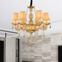 Candlestick Amber Crystal Chandelier Light Traditional 6 Lights Living Room Suspension Light in Gold with Shade/Shadeless