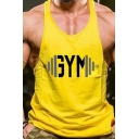 Classic GYM Letter Printed Bodybuilding Stringer Low-cut Armholes Scoop Neck Gyms Tank Top for Men