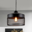 Black Jar Mesh Suspension Light Industrial Iron 1-Bulb Restaurant Hanging Pendant Lamp
