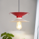 White and Red Dual Saucer Pendant Lamp Modernist 1-Light Metal Ceiling Hang Fixture